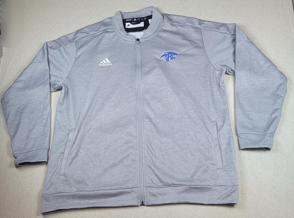 Adidas Jacket Mens 2XL Gray Full Zip Athletic Warm Up KC Panther Logo Football